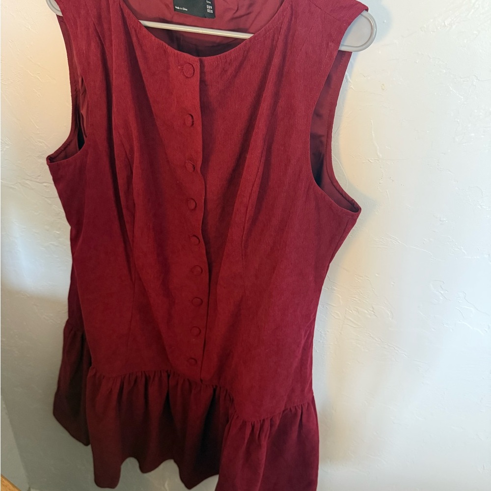 ASOS Curve Sleeveless Button-Front Peplum Tunic in Deep Wine